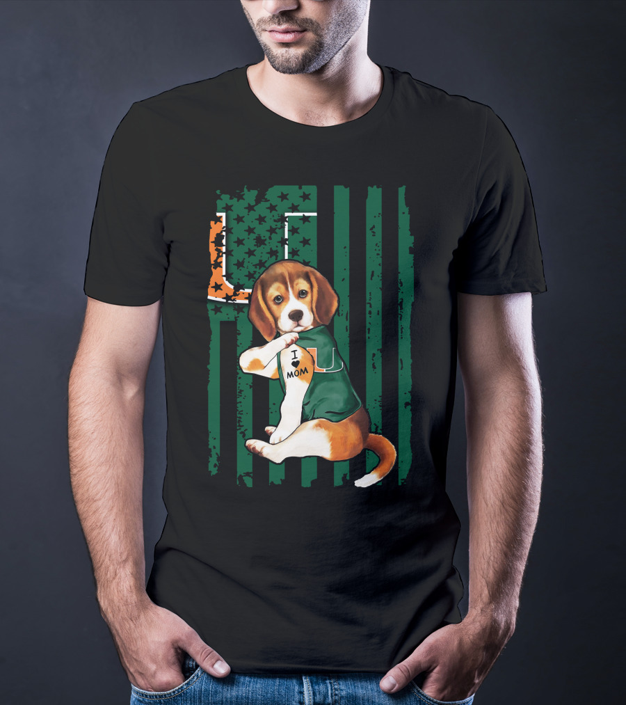 Beagle Miami Hurricanes I Love Mom Football Fan Mascot T-Shirt
