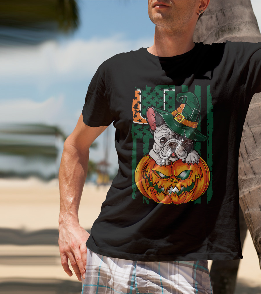 Hlw Bulldog Halloween Miami Hurricanes Pumpkin Hat T-Shirt