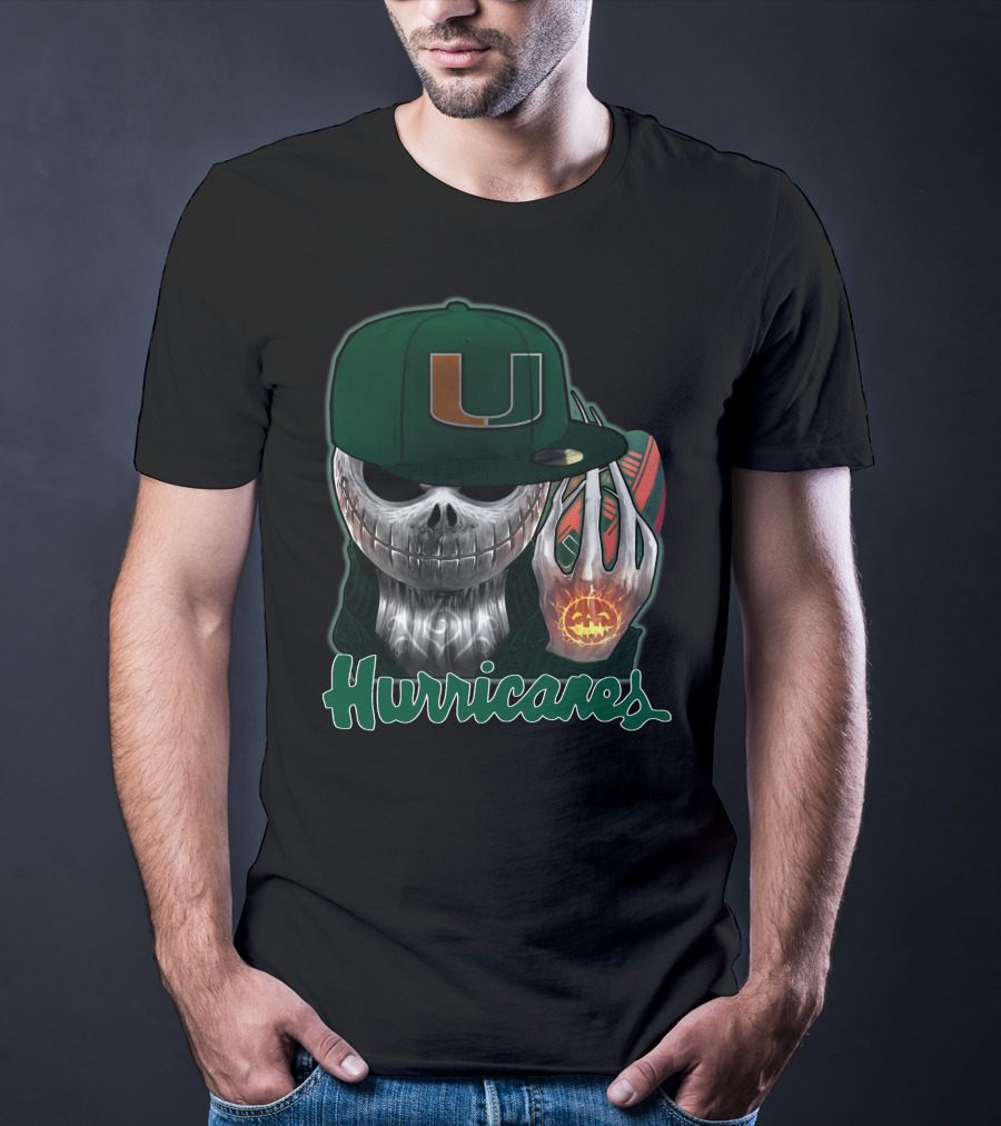 Jackskull Hurricanes Miami Football Icon With Pumpkin And Cap T-Shirt