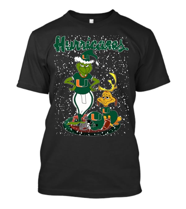 Grinchxmas Miami Hurricanes Snowy Christmas Scene With University T-Shirt