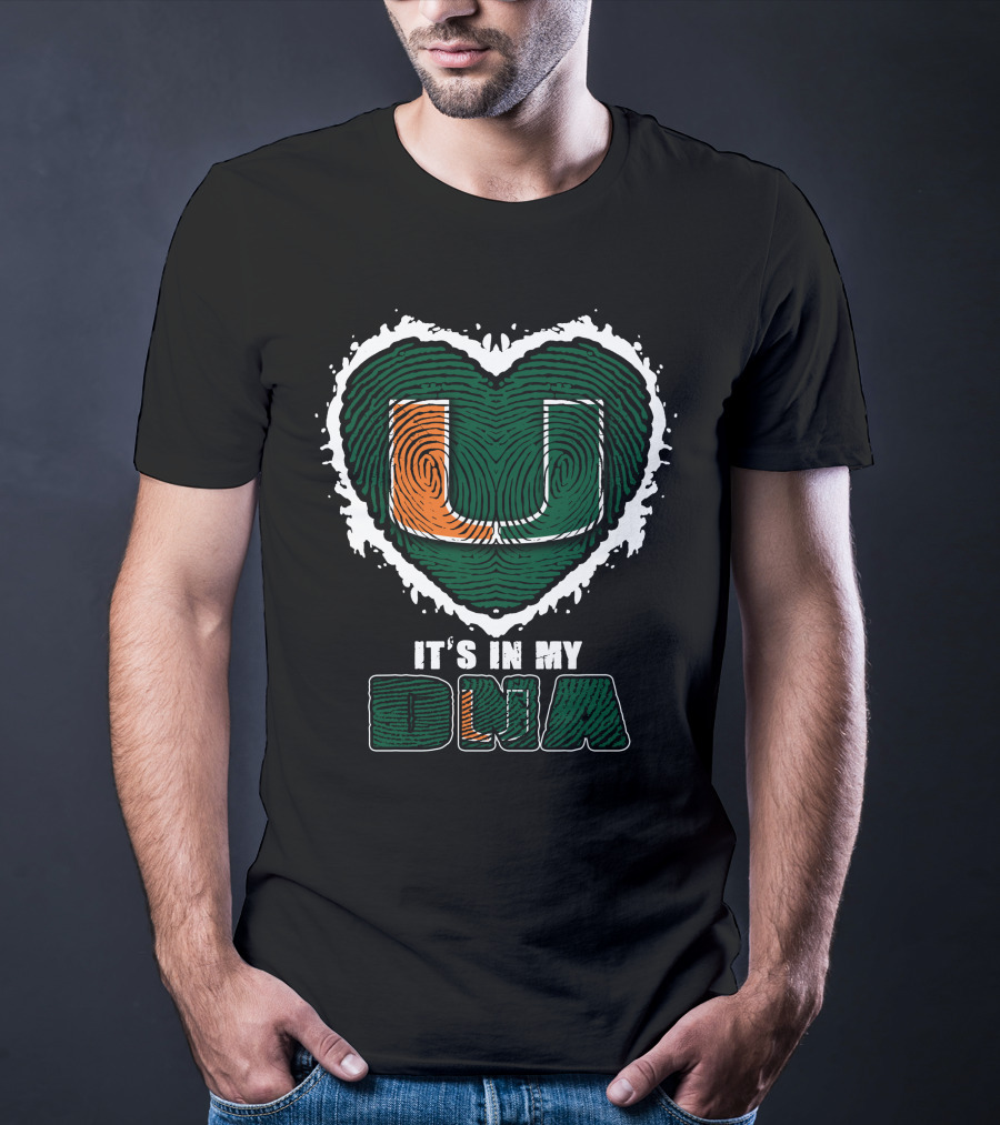 It's In My DNA Miami Hurricanes U Logo Fingerprint Heart T-Shirt