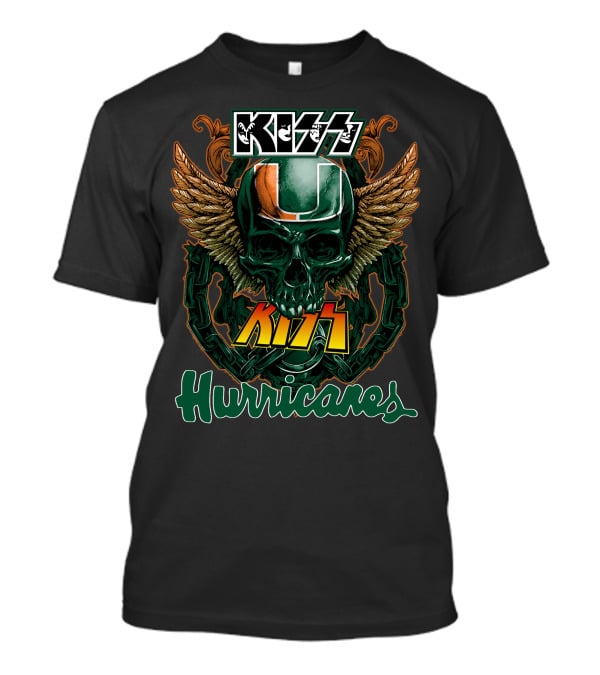 Kiss Miami Hurricanes Skull Winged Helmet Logo Collaboration T-Shirt