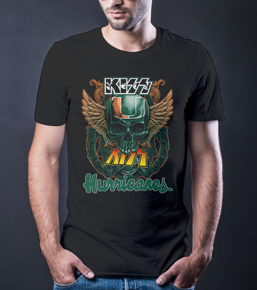 Kiss Miami Hurricanes Skull Winged Helmet Logo Collaboration T-Shirt