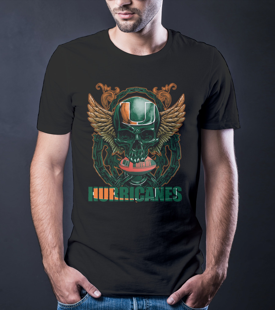 Hurricanes Skullfb Miami Football Helmet Wings T-Shirt