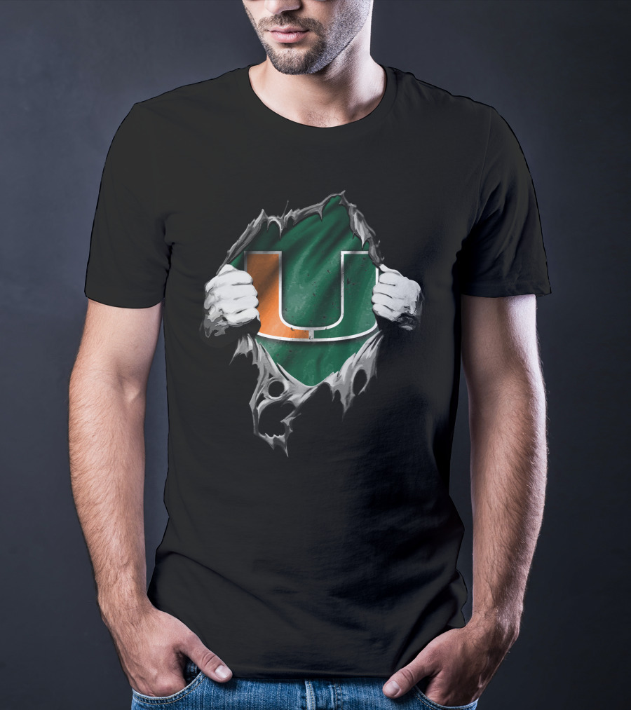 Torn Miami Hurricanes Logo With Hands Revealing U T-Shirt