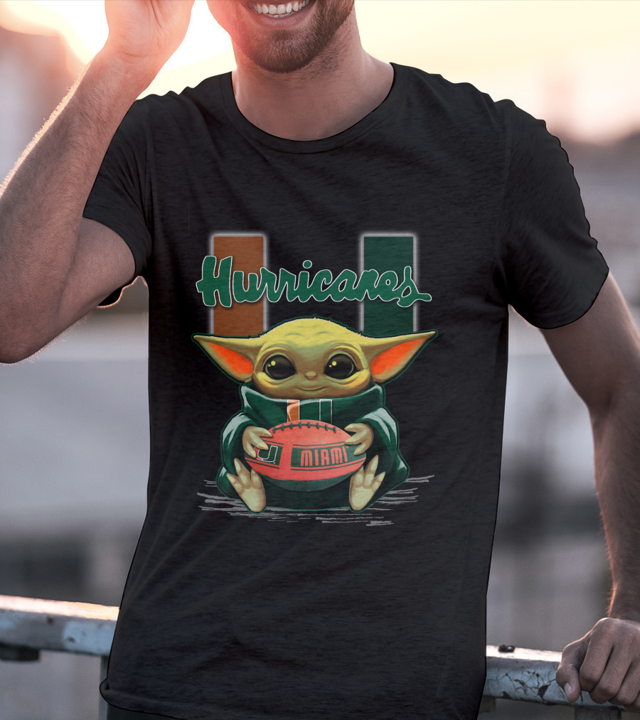 Yoda Miami Hurricanes Baby Holding Football U T-Shirt