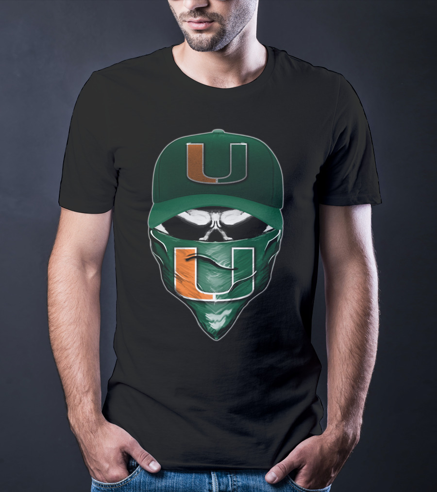 Skull Miami Hurricanes U Logo Hat And Bandana T-Shirt