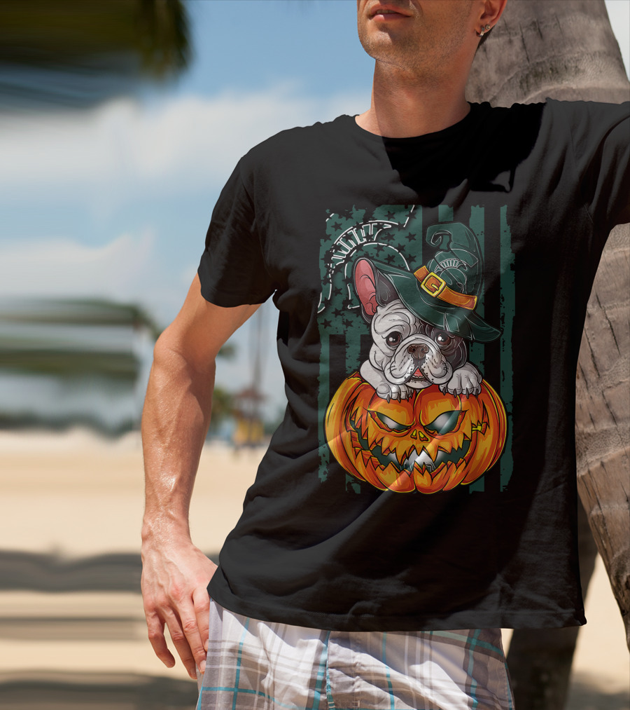 Hlw Bulldog Halloween Witch Hat Pumpkin Michigan State Spartans T-Shirt