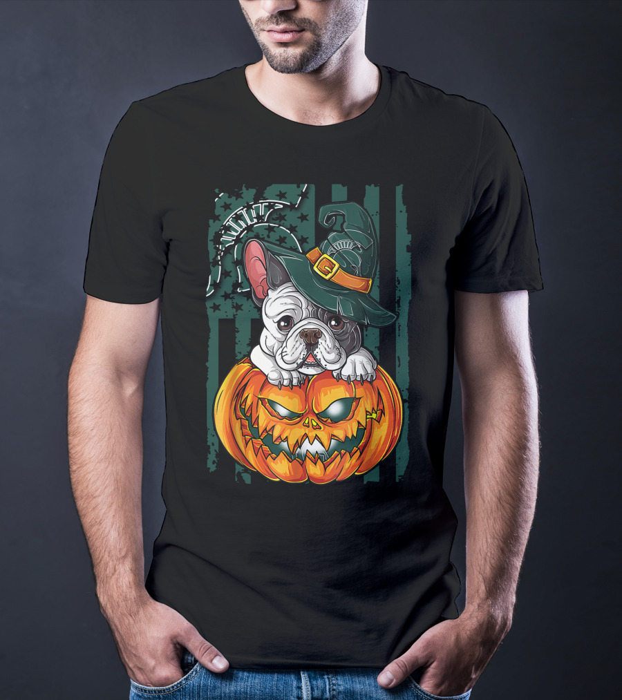 Hlw Bulldog Halloween Witch Hat Pumpkin Michigan State Spartans T-Shirt