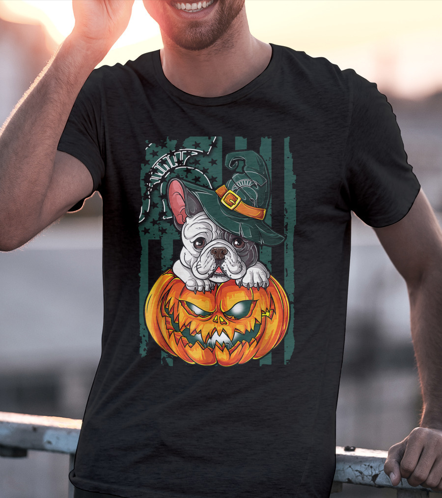 Hlw Bulldog Halloween Witch Hat Pumpkin Michigan State Spartans T-Shirt
