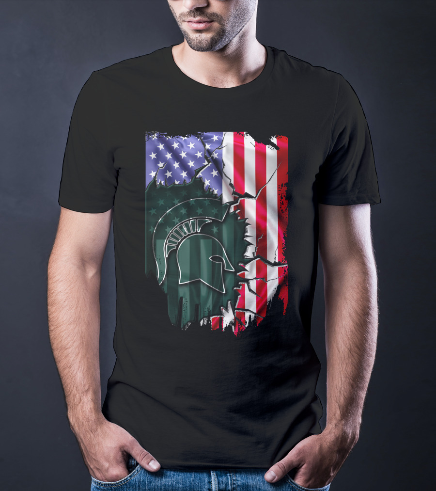 American Flag Rip Michigan State Spartans Helmet T-Shirt