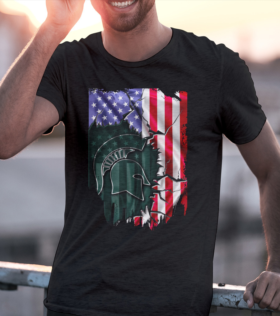American Flag Rip Michigan State Spartans Helmet T-Shirt