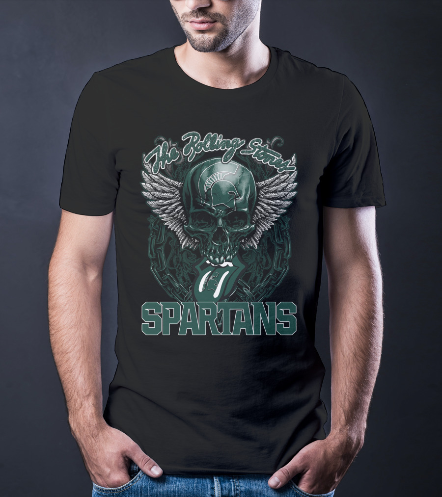 The Rolling Stones Michigan State Spartans Skull And Wings Icon With Tongue T-Shirt