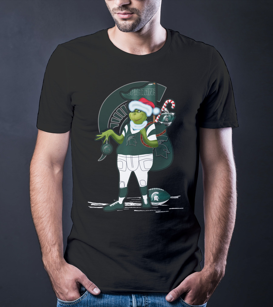 Grinchxmas Michigan State Spartans Holiday Football Mascot T-Shirt