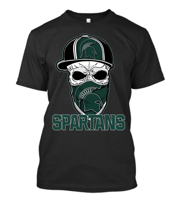 Skull Hat Michigan State Spartans Logo With Spartan Text T-Shirt