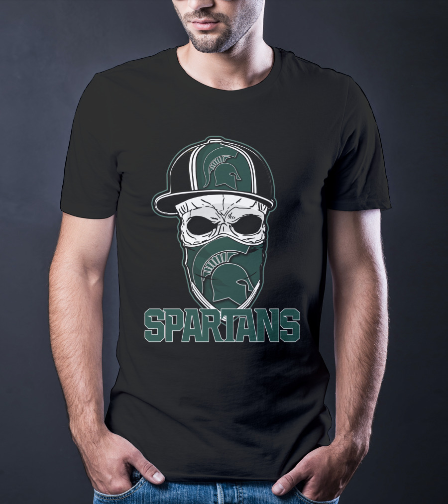 Skull Hat Michigan State Spartans Logo With Spartan Text T-Shirt