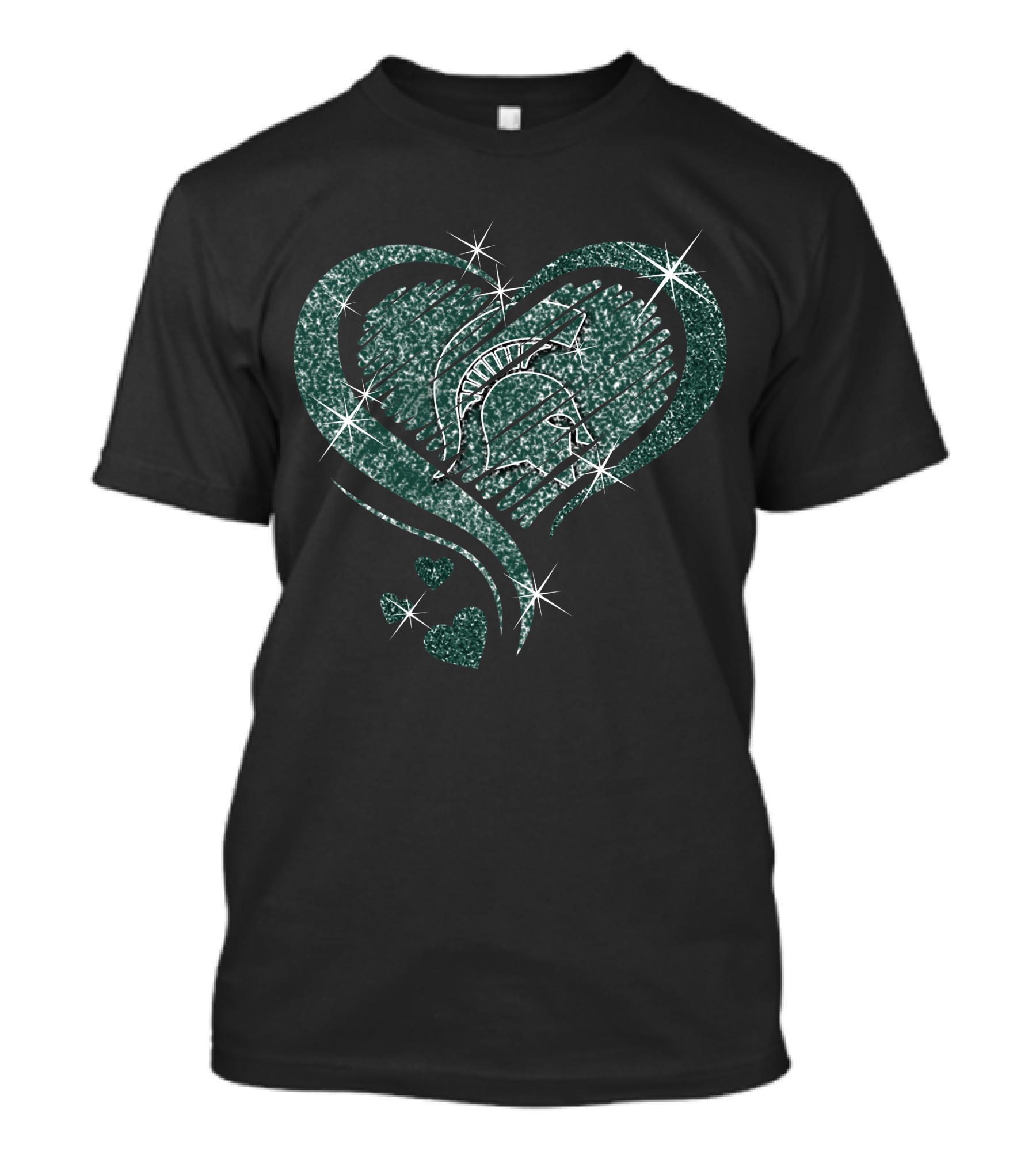 Heart Diamond Glitter Michigan State Spartans Helmet Sparkle T-Shirt