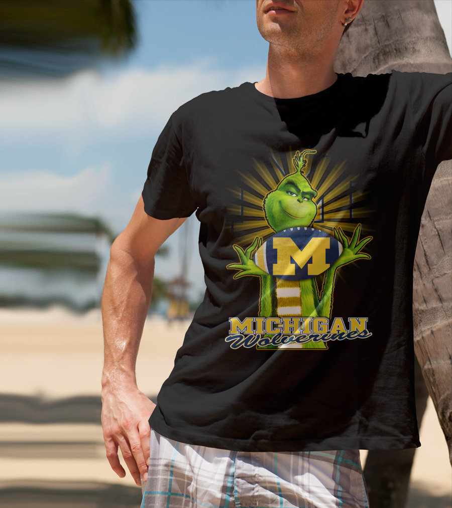 Michigan Wolverines Grinch Holding Football T-Shirt