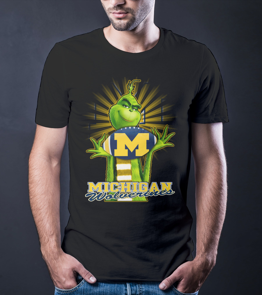 Michigan Wolverines Grinch Holding Football T-Shirt