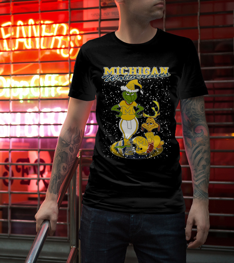 Michigan Wolverines Grinchxmas Holiday Football T-Shirt