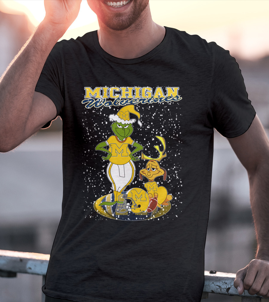 Michigan Wolverines Grinchxmas Holiday Football T-Shirt