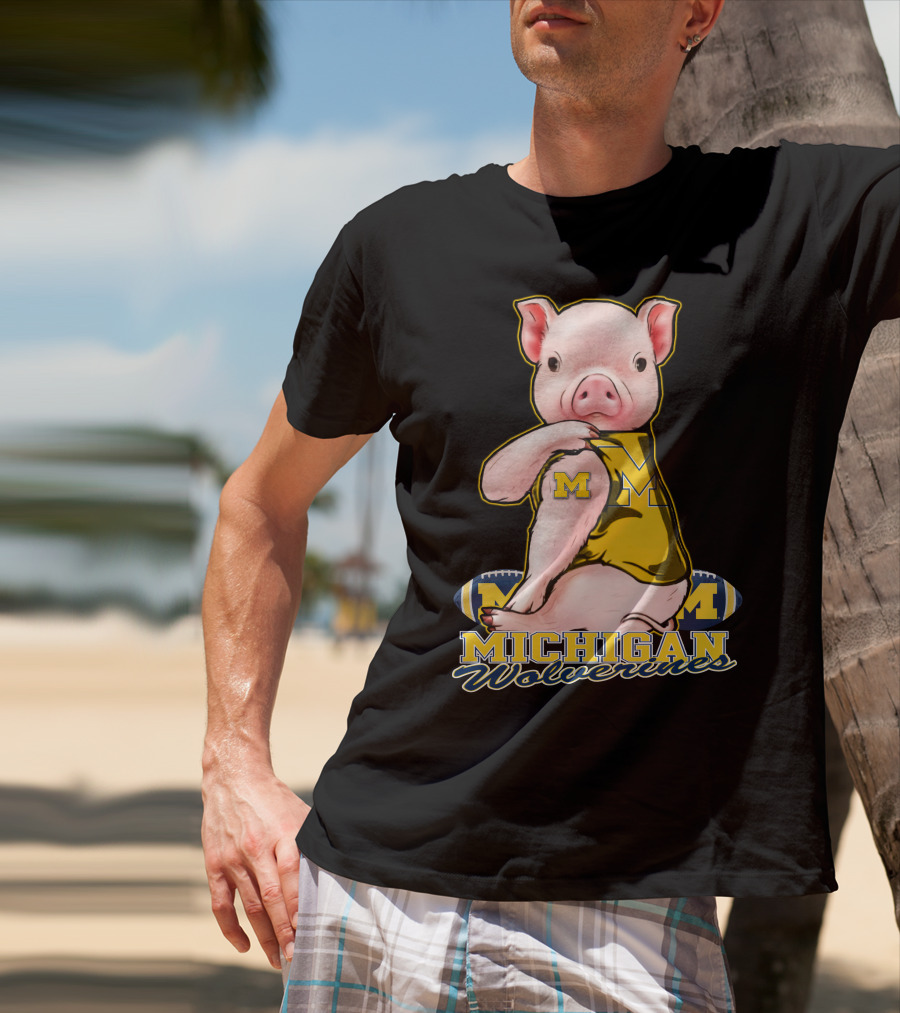 Michigan Wolverines Pig Football T-Shirt