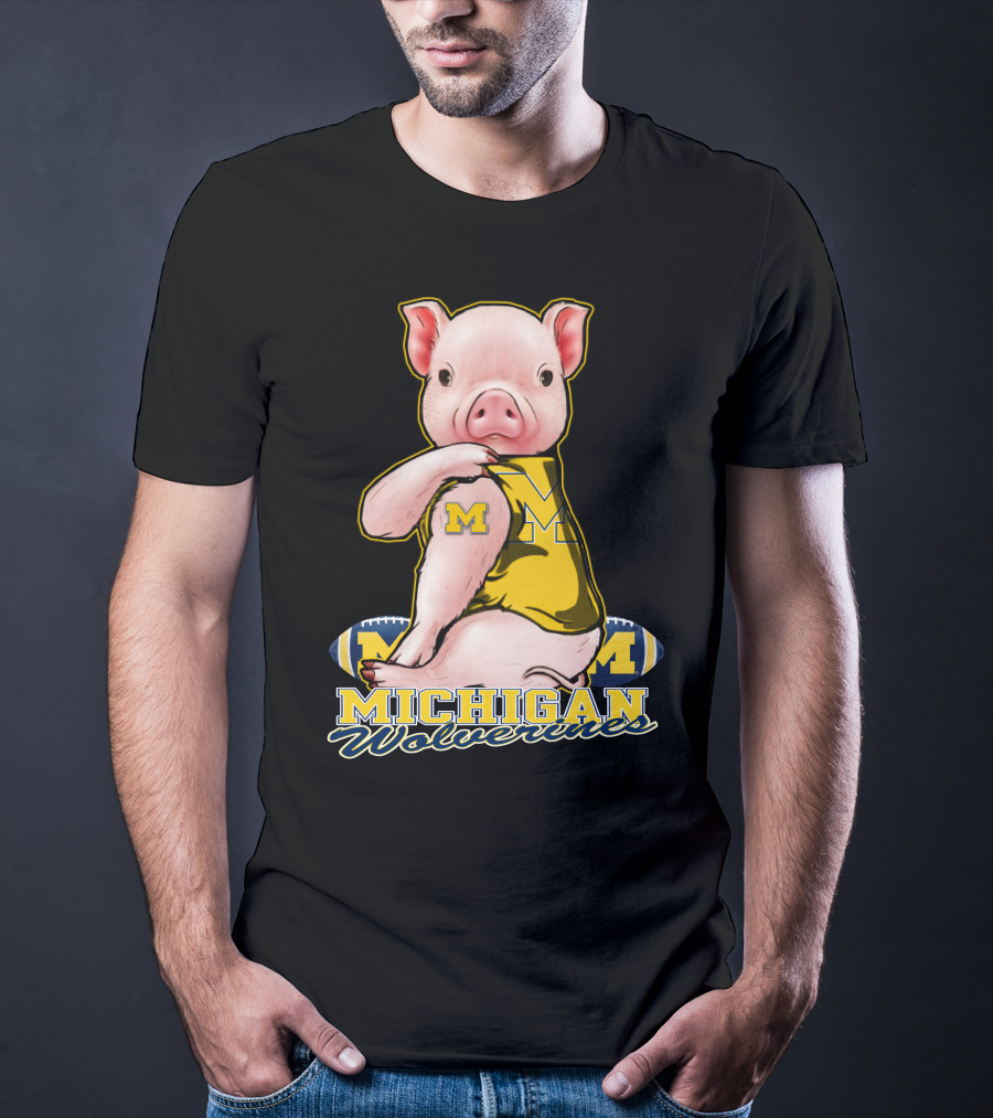 Michigan Wolverines Pig Football T-Shirt