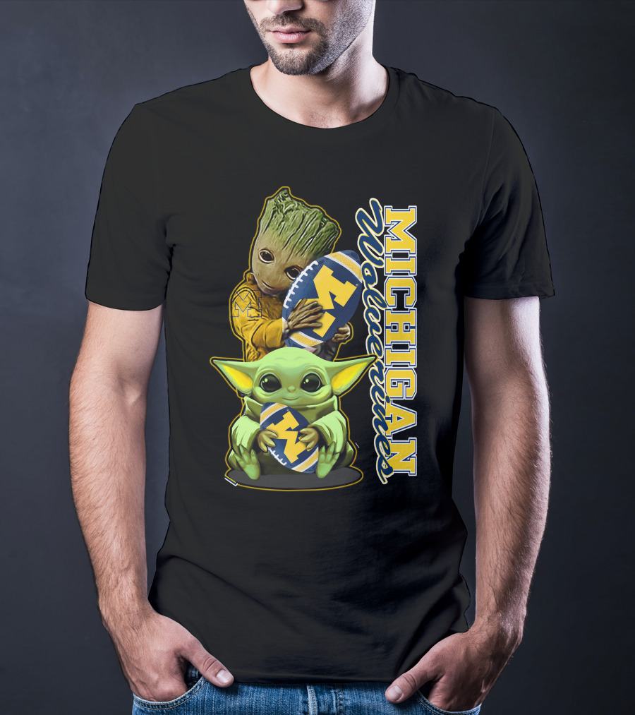 Michigan Wolverines Grogu And Groot Football T-Shirt