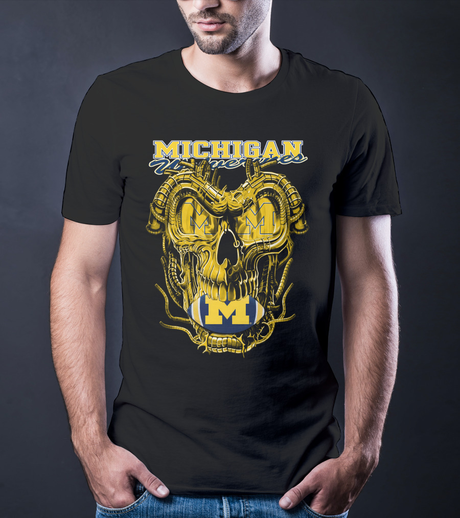 Dragonskull Michigan Wolverines M Football Skull T-Shirt