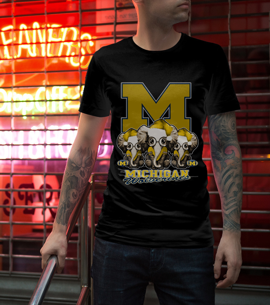 Michigan Wolverines Three Elephants With Glasses Holiday T-Shirt
