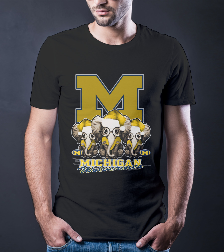 Michigan Wolverines Three Elephants With Glasses Holiday T-Shirt