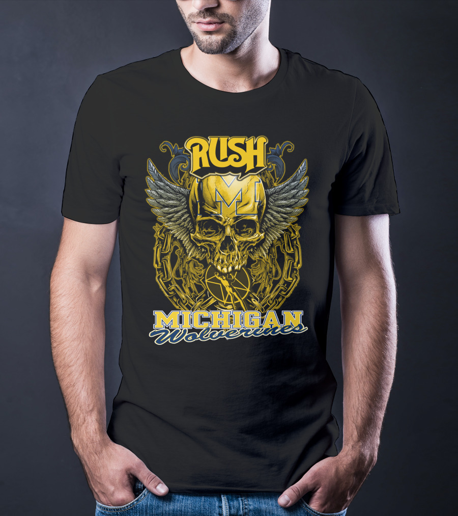 Rush Michigan Wolverines Skull Wings Chain T-Shirt