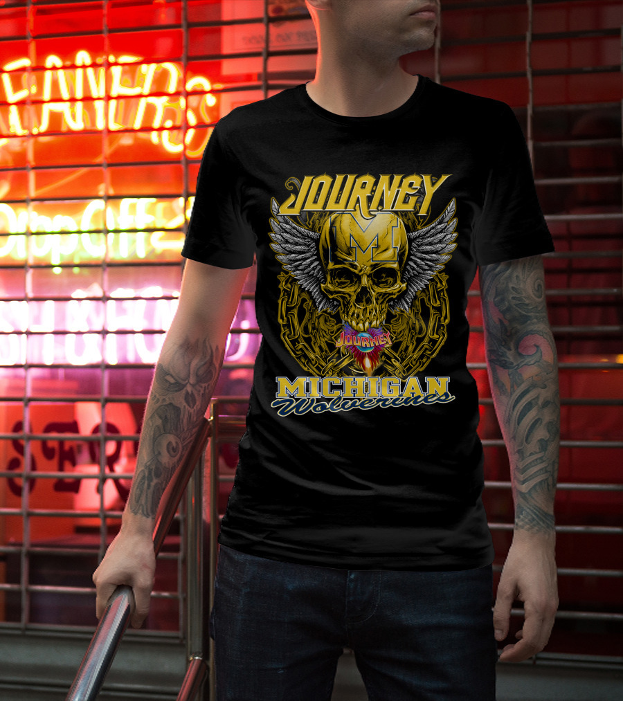 Journey Michigan Wolverines Skull Wings Chain T-Shirt