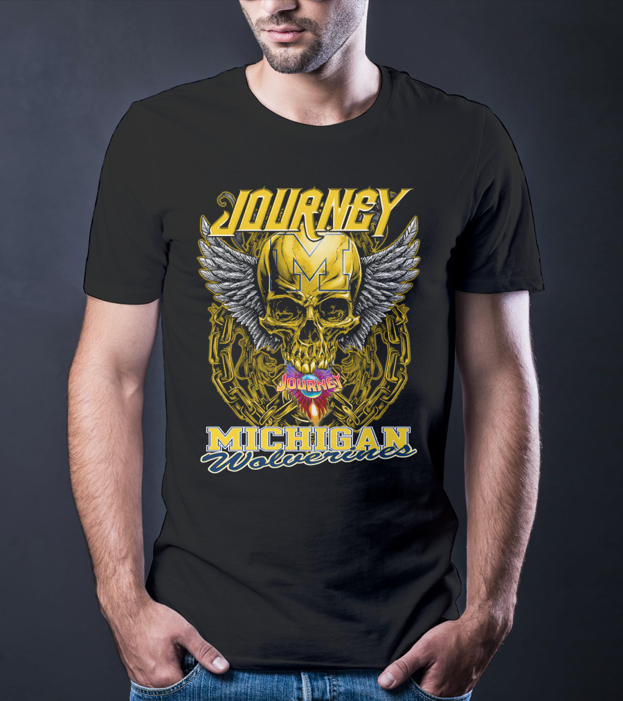 Journey Michigan Wolverines Skull Wings Chain T-Shirt