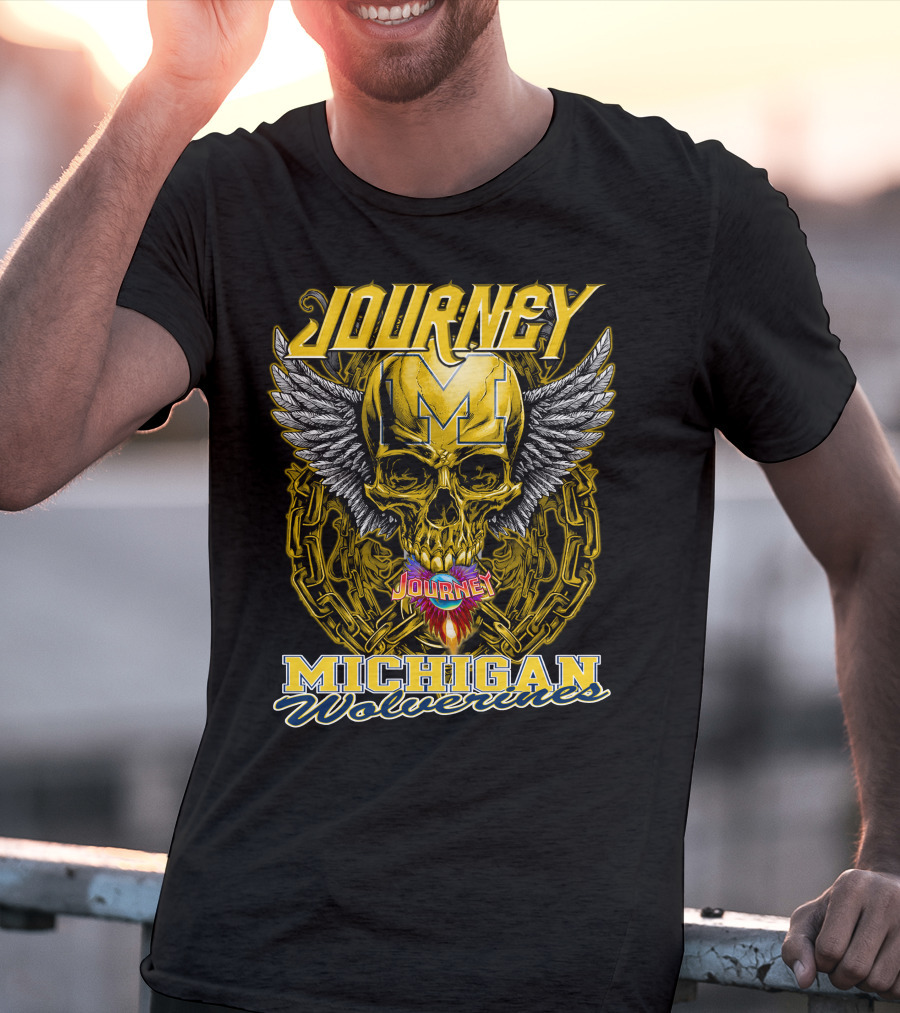 Journey Michigan Wolverines Skull Wings Chain T-Shirt