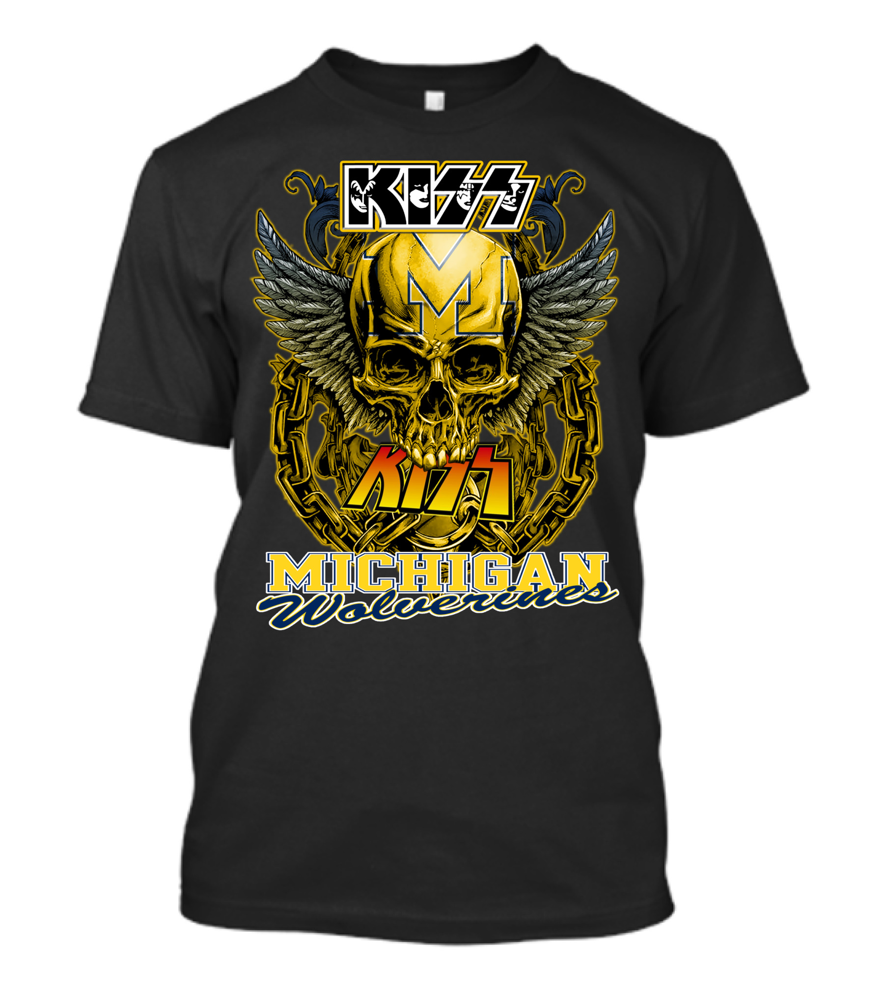 Kiss Michigan Wolverines Skull With Wings And Chains T-Shirt