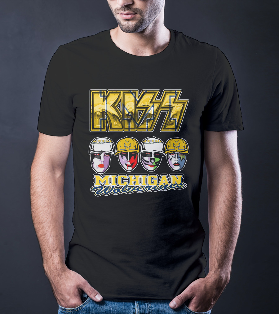 KISS Michigan Wolverines Faces In Helmets T-Shirt
