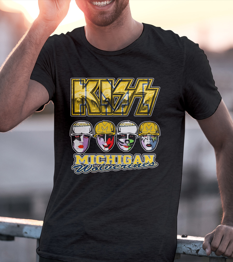 KISS Michigan Wolverines Faces In Helmets T-Shirt