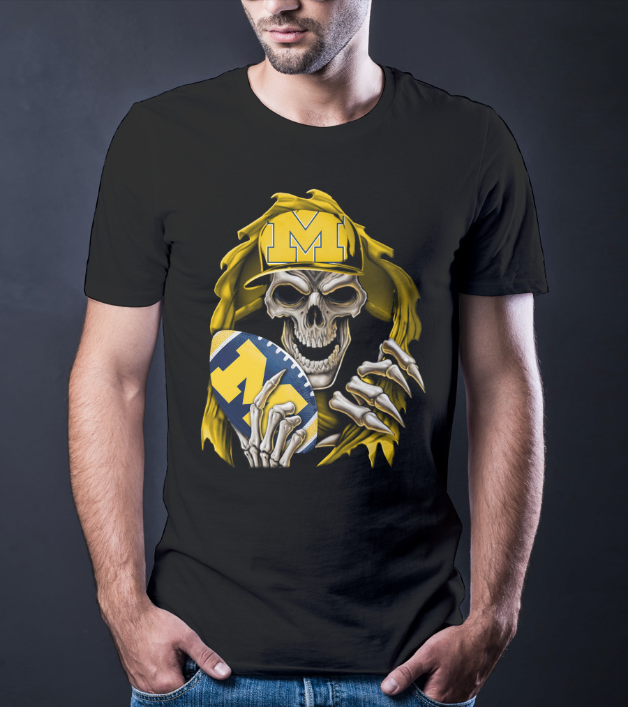 Skullbong Michigan Wolverines Skull Football Fan T-Shirt