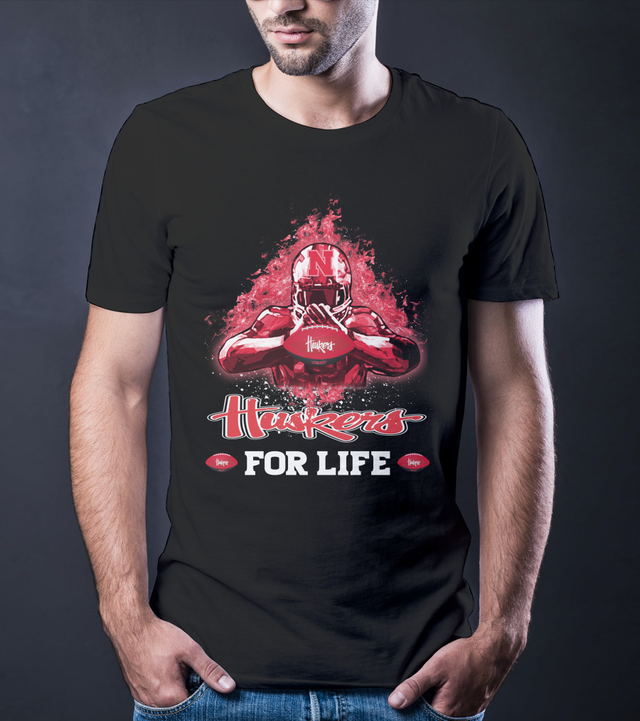 Huskers For Life Nebraska Cornhuskers Football T-Shirt