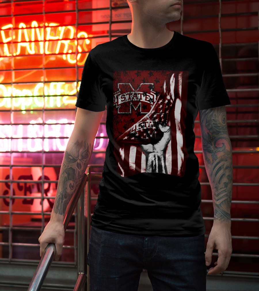 Mississippi State Bulldogs American Flag Fist T-Shirt