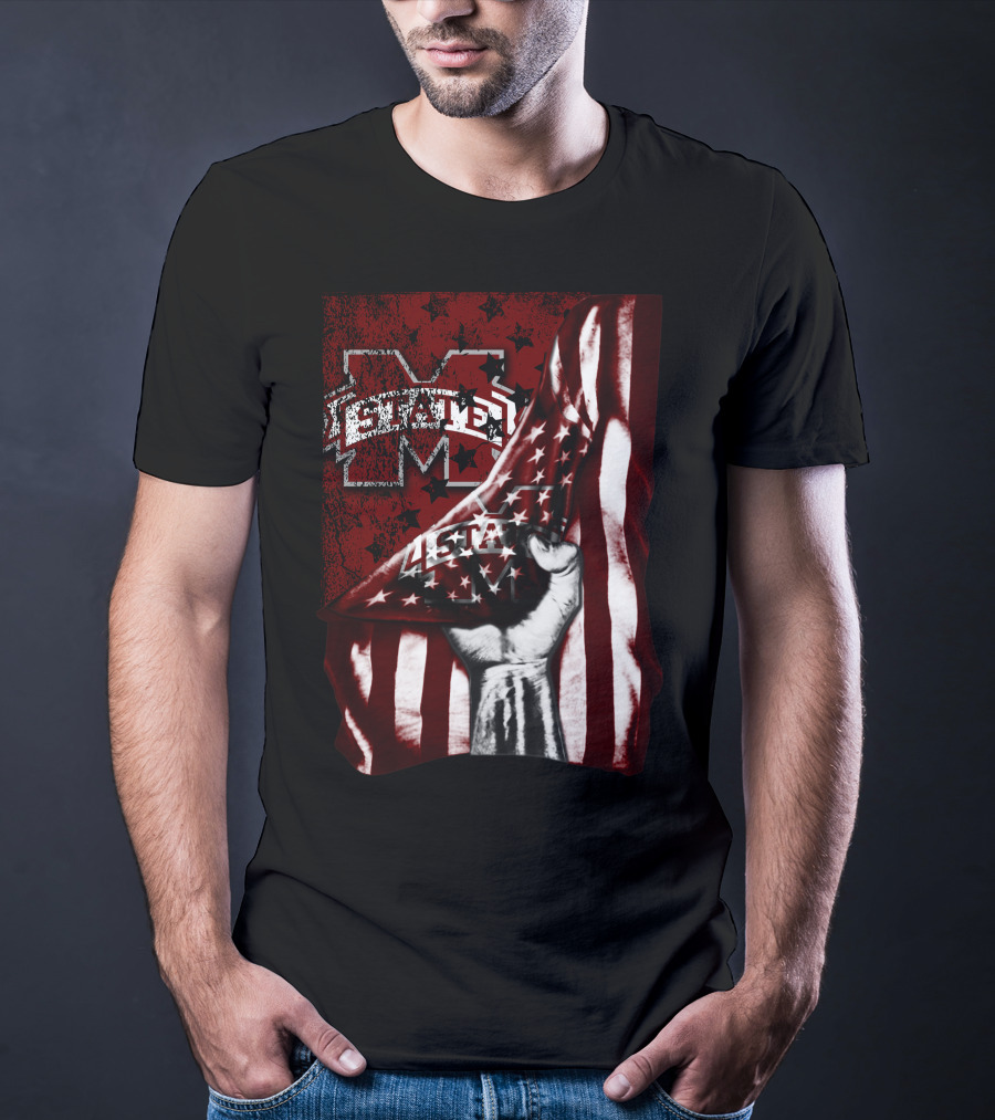 Mississippi State Bulldogs American Flag Fist T-Shirt
