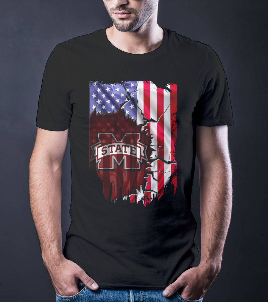 Mississippi State Bulldogs American Flag Torn T-Shirt