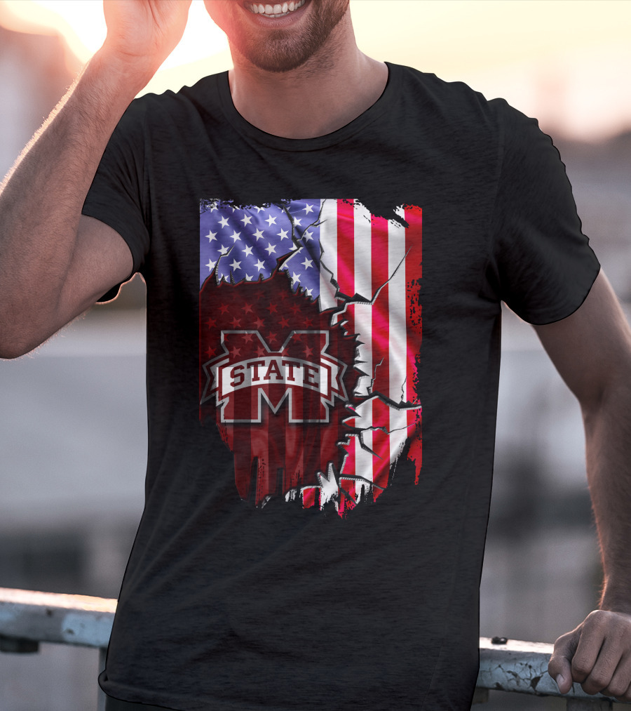 Mississippi State Bulldogs American Flag Torn T-Shirt