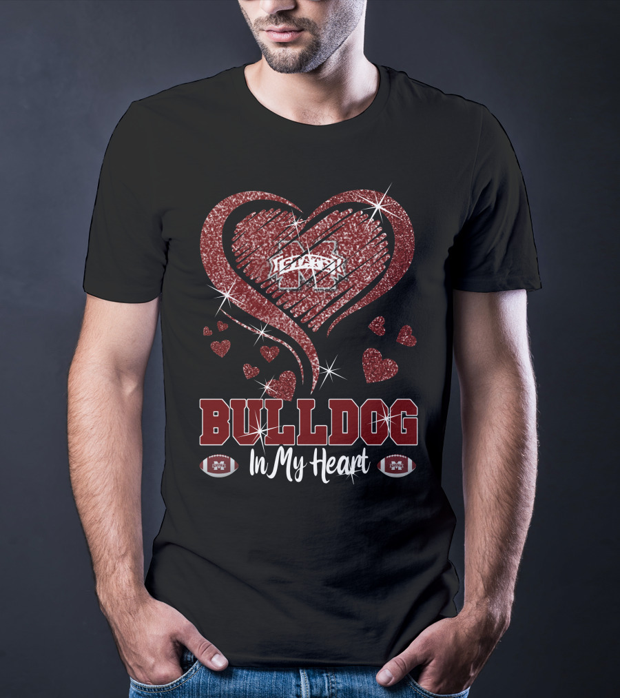 Bulldog In My Heart Mississippi State Football Sparkle T-Shirt