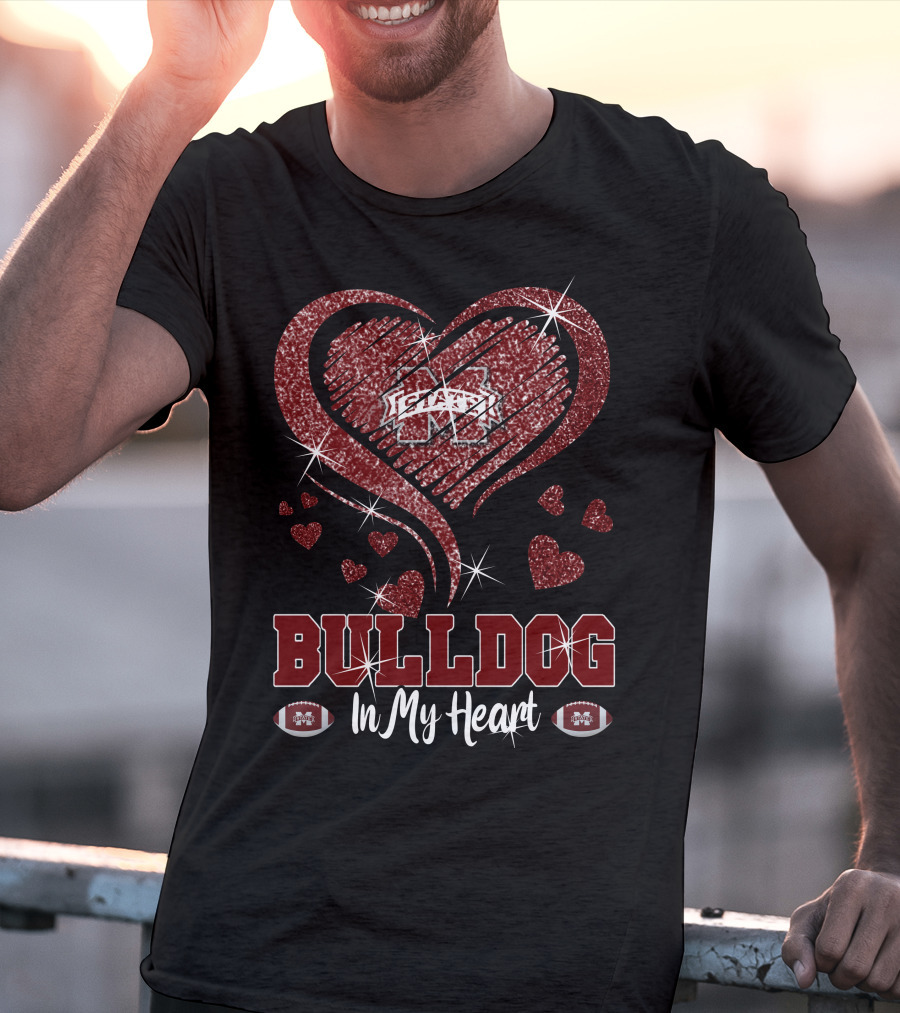 Bulldog In My Heart Mississippi State Football Sparkle T-Shirt