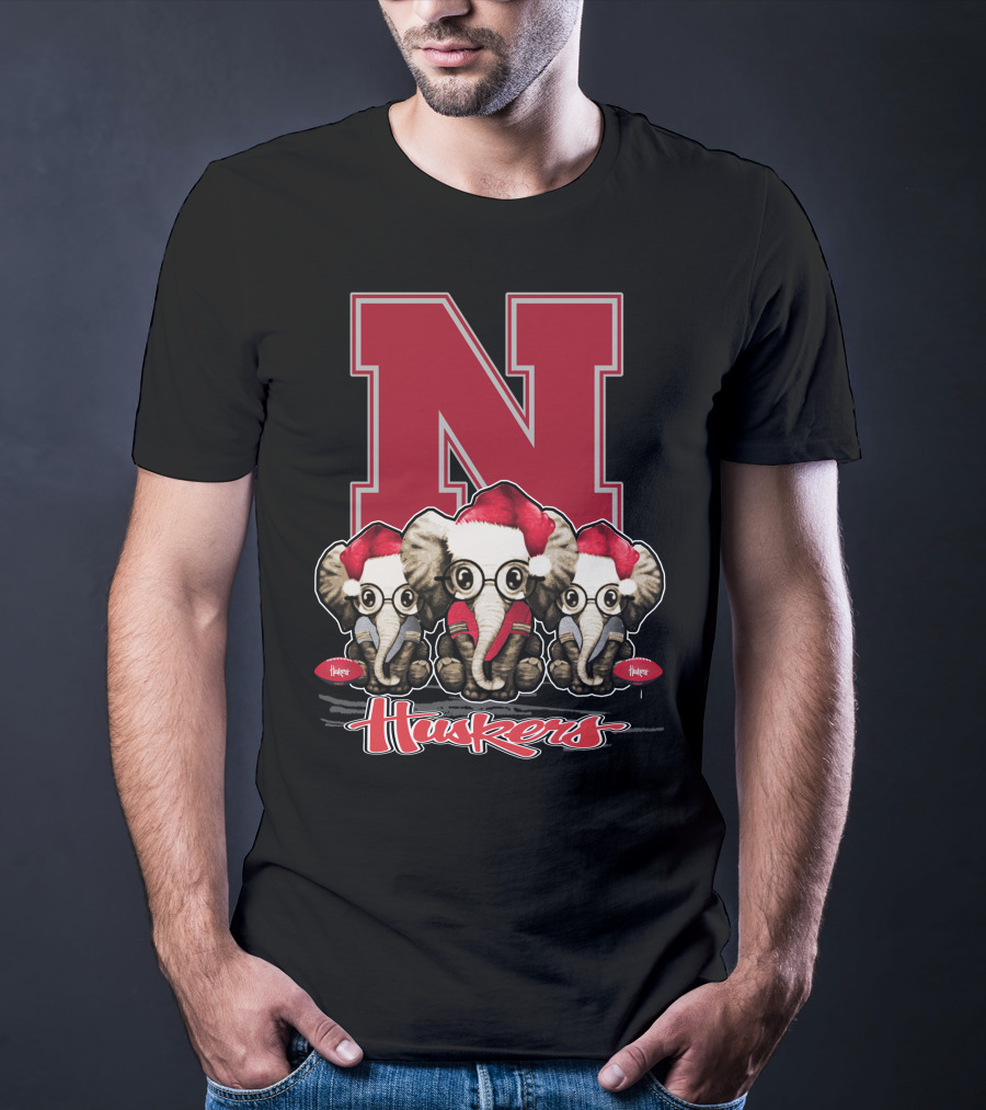Elephan Xmas Nebraska Huskers Santa Hat Trio T-Shirt