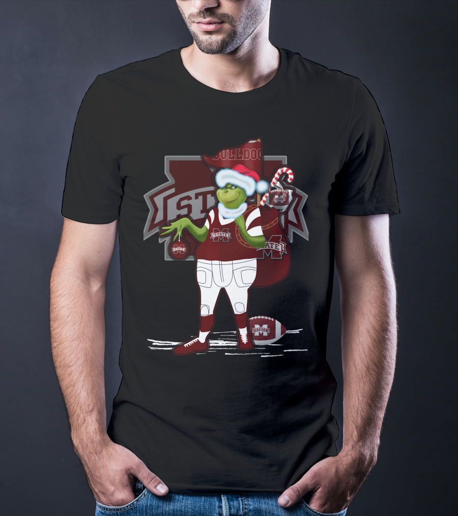 Grinchxmas Mississippi State Bulldogs Christmas Football Santa Dog T-Shirt