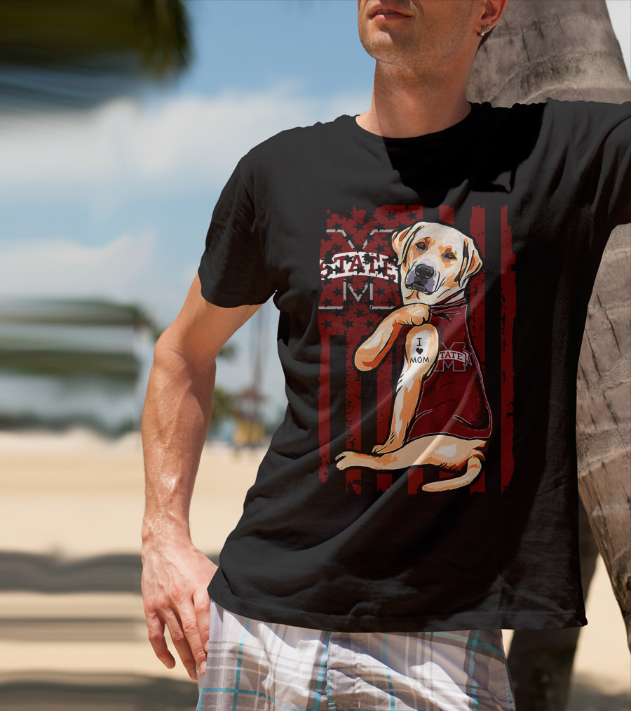 Labrador Retriever I Love Mom Mississippi State Bulldogs Flag T-Shirt
