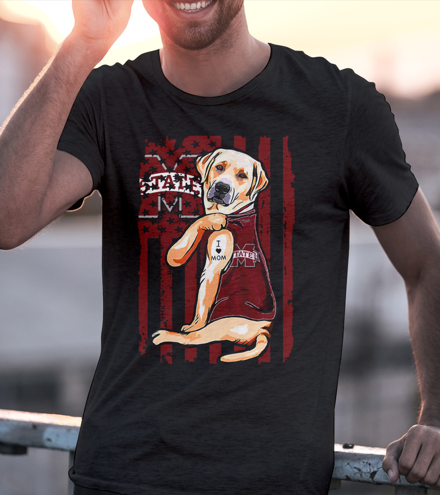 Labrador Retriever I Love Mom Mississippi State Bulldogs Flag T-Shirt